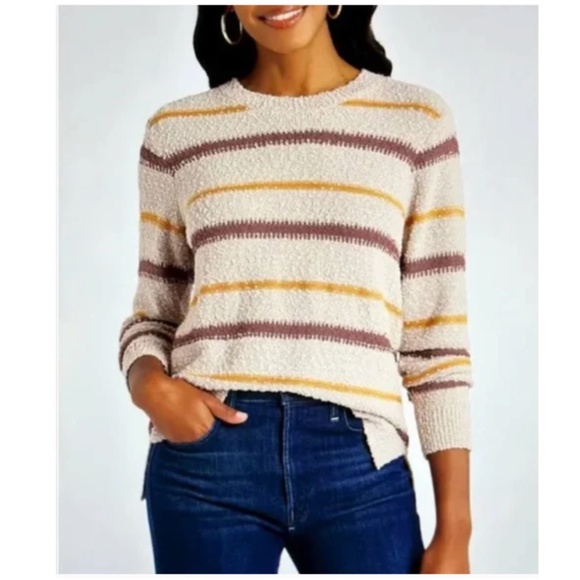 MASON & BELLE Marled Stripe Side Slit Sweater Size Large - Picture 1 of 14